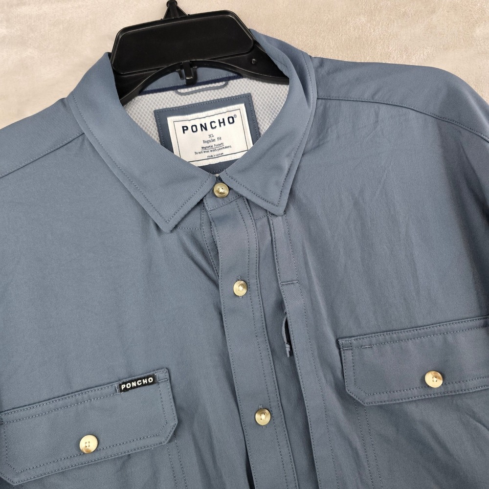 Poncho Shirt Men XL Blue Long Sleeve Magnetic Pocket Regular Fit Western Outdoor